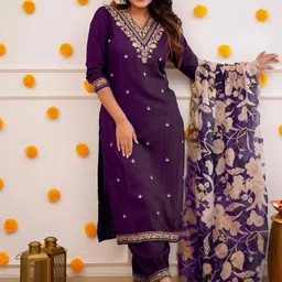 SUPPAR SLEAVE Purple Poly Chanderi Kurta Sets-picture-30