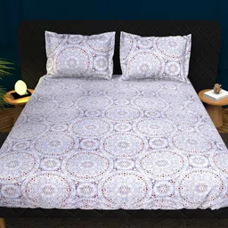 THE WHITE MOSS Purple Ethnic Motifs Cotton 210 TC King Bedsheet Set 2.75 m x 2.75 m-picture-5