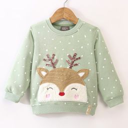 Little Kangaroos Full Sleeves Winter T-Shirt Reindeer Applique - Tea Green-picture-42