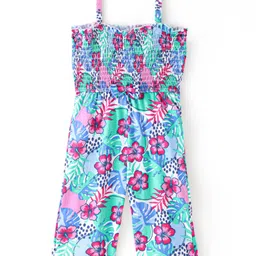 Babyhug Single Jersey Knit Sleeveless Jumpsuit Floral Print - Blue-picture-37