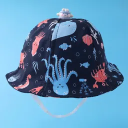 Babyhug Bucket Hat Aquatic Animal Print - Navy Blue-picture-22