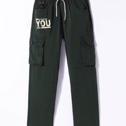 Olio Kids Twill Knit Full length Trouser with Text Print - Olive Green-picture-41