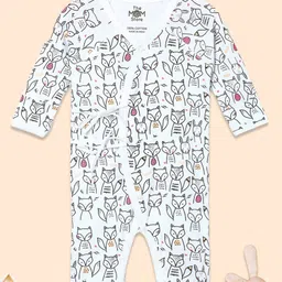 The Mom Store Cotton Full Sleeves Foxes Printed Romper - White-image-16