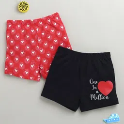 BUMZEE Cotton Pack Of 2 One In A Million Text & Hearts Printed Shorts - Navy Blue & Red-picture-14