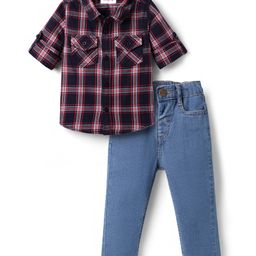 Babyhug Cotton Woven Full Sleeves Checks Shirt & Denim Jeans Set - Navy Blue-picture-16