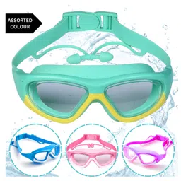 KARBD Swimming Goggles Wide Angle Vision Big Frame Glasses with Connected Ear Plugs - Biggie, Assorted Colour-picture-17