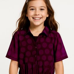 arias by lara dutta Arias Jacquard Woven Three Fourth Sleeves Dobby Top & Inner Tee with Polka Dots Design - Wine-picture-1