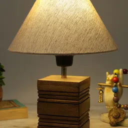 Homesake Wood Table Lamp, Modern Base Fabric Lampshade for Home Office Cafe Restaurant, Rib Cube , Jute Cone-picture-22