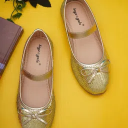 boyz n galz Bow Applique Detailed Sequins Embellished Slip On Mary Jane Ballerinas - Gold-picture-15