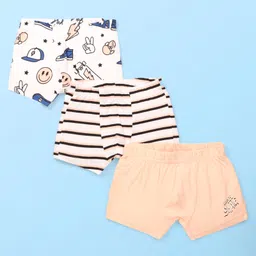 Kookie Kids India Cotton Knit Trunk With Stripes Pack Of 3 - White & Peach-picture-20