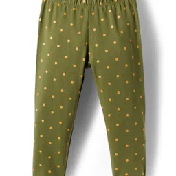 Babyhug Cotton Lycra Knit Full Length Leggings With Stretch & Polka Dots Print - Green image 1