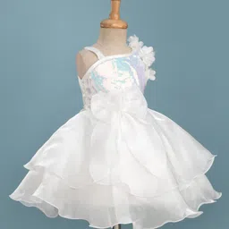 Blabber Sleeveless Floral Applique Detailed & Sequins Embellished Knee Length Layered Dress - White-picture-17