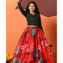 Fashion Dream Chanderi Woven Full Sleeves Floral Embroidered Lace Embellished Lehenga Choli With Dupatta Set - Green-picture-23