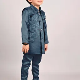 BAESD Boys Floral Embroidered Sherwani Set With Waistcoat image 5