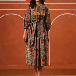 Jaipur Morni Women Floral Print A-Line Midi Dress-picture-24