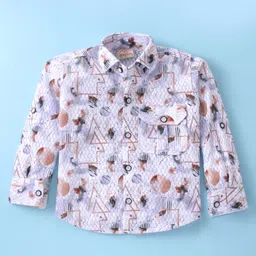 Rikidoos Full Sleeves Abstract Printed Shirt With Pant Suspender & Bow Set - White & Peach image 2