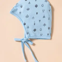 OHMS Single Jersey Knit Baby Caps With Animal Print Pack of 3 Light Blue & White - 10.5 cm Diameter image 2