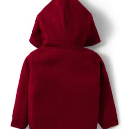 Babyhug Knit Full Sleeves Front Open Hooded Sweater with Cable Knit Design - Dark Red image 2