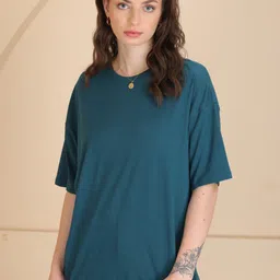 TITTLI Women Extended Sleeves Pure Cotton Pockets Boxy T-shirt-image-70