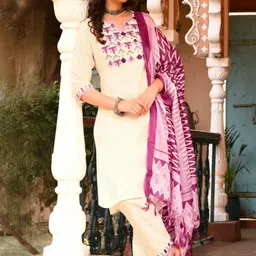 QUNEY Women Ethnic Motifs Embroidered Regular Thread Work Kurta with Trousers & With Dupatta-picture-18