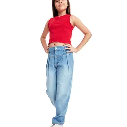 Olele Cotton Denim Retro Front Yoke Relaxed Fit Jeans - Blue image 4