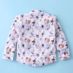 Rikidoos Full Sleeves Abstract Printed Shirt With Pant Suspender & Bow Set - White & Peach image 3
