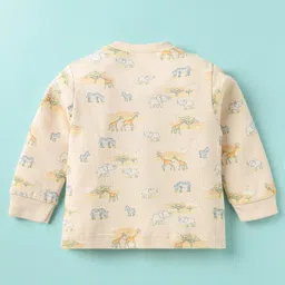 Zero Interlock Knit Full Sleeves Co-ords Night Suit with Jungle Theme Print - Beige image 3