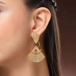 ZENEME Gold Plated CZ Studded Engraved Tribal Drop Earrings image 3