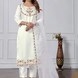Vastukala Women Ethnic Motifs Embroidered Kurta with Trousers & Dupatta-picture-16