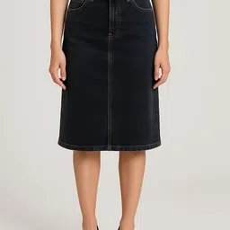 Kotty High-Rise Denim Pencil Knee-Length Skirt-image-1