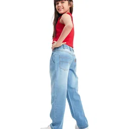 Olele Cotton Denim Retro Front Yoke Relaxed Fit Jeans - Blue image 5