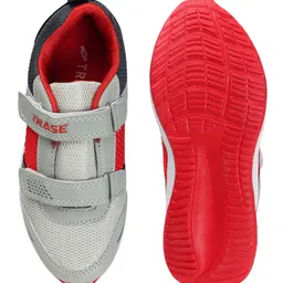 TRASE Colour Blocked Double Velcro Closure Sneakers - Grey & Red image 5