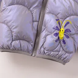 Mark & Mia Full Sleeves Butterfly Printed Padded Hooded Jacket With Applique - Silver image 5