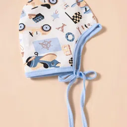 OHMS Single Jersey Knit Baby Caps With Animal Print Pack of 3 Light Blue & White - 10.5 cm Diameter image 5