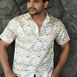 Style Matters Men Standard Fit Spread Collar Abstract Printed Cotton Casual Shirt-picture-25