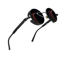 EYMEN I Unisex Round Polarised and UV Protected Lens Sunglasses Steampunk Black & Black image 4