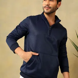 Unicus Apparel Men Self Design Mandarin Collar Half Zipper Sweatshirt-image-60