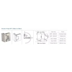 Ebco SS 304 Shower Hinge 90° Glass to Glass Brushed Steel Finish and 54 Kg Max. Door Weight, BSF1-90GG-S image 2