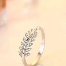 Zoey Silver-Plated Stone-Studded Leaf Shaped Adjustable Finger Ring-image-18