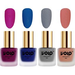 VOLO Set Of 4 Velvet Matte Nail Polish - 8 ml Each - Magenta - Light Peach - Blue - Grey-picture-12