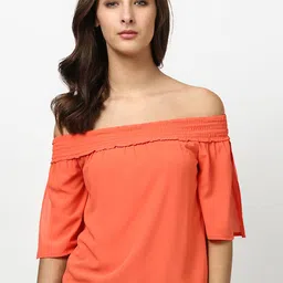 Harpa Women Orange Solid Bardot Top image 1