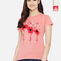 Tromko Women Pack of 3 Typography Printed Round Neck Cotton Regular Fit T-shirts-picture-47