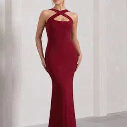 TRAQUILA Women Halter Neck Bodycon Maxi Dress-picture-15