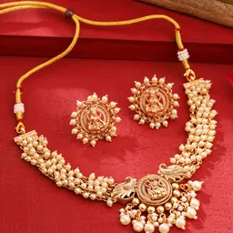 Yellow Chimes Traditional Gold-Plated Pearl Beaded Jewellery Set-picture-32