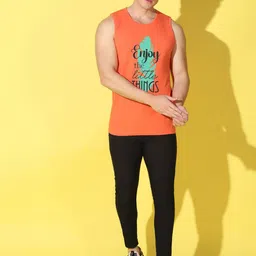 WOOSTRO Pack Of 2 Printed Pure Combed Cotton Gym VestsVWS26(ENJOY ORANGE)(MORE NAVY) image 4