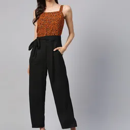 Zima Leto Brown & Black Printed Basic Jumpsuit image 3