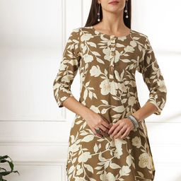 Anouk Rustic Floral Printed Round Neck Three-Quarter Sleeves Regular Straight Kurta-picture-3