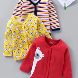 Babyhug 100% Cotton Full Sleeves Vests Bear Print Pack of 3 - Yellow Red-picture-18