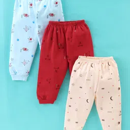 Mini Donuts Cotton Full Length Lounge Pants Bear & Avocado Print Pack Of 3 - Red Blue & Peach-picture-23
