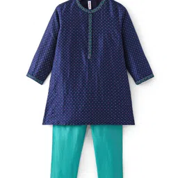 Babyhug Full Sleeves Lurex Butti Embroidered Kurta Pyjama Set - Teal Blue-picture-11